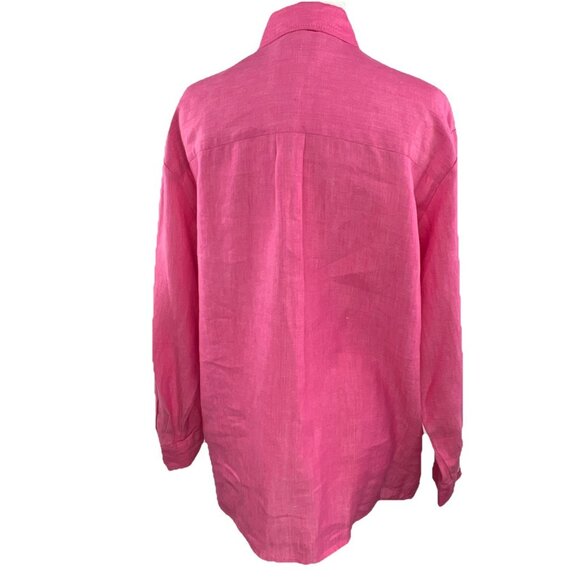 Liz Claiborne L Fuchsia Pink 100% Linen Blouse Womens Button Up Shirt Top - Picture 4 of 9